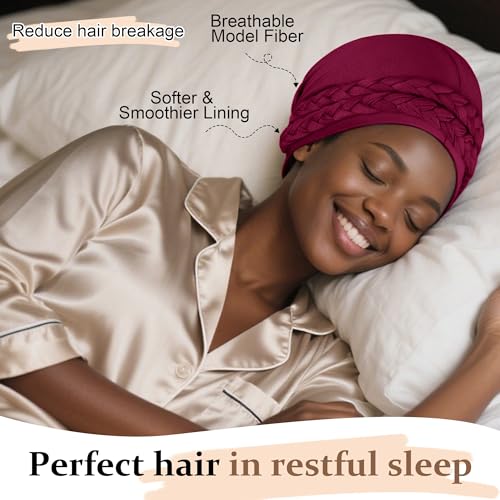 Image of Ababalaya Adjustable Satin Lined Turban for Women Mens Halo Turban Silky Lined Head Wraps for Waves Braids Locs Sleep Cap