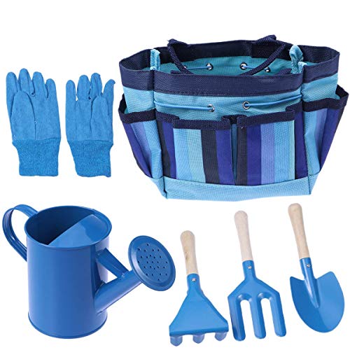 Preisvergleich Produktbild Kinder Gartenset, 6-teiliges Little Gardener-Werkzeugset mit Gartenwerkzeugtasche Für Kindergarten, Kit Inklusive Gießkanne, Handschuhe, Schaufel, Rechen, Gabel Und Garten Einkaufstasche