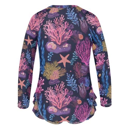 ALAZA Coral Reef Starfish Black Girls One Piece Swimsuit Long Sleeve Rash Guard Swimsuits UV 50+ Swimwear Zipper3