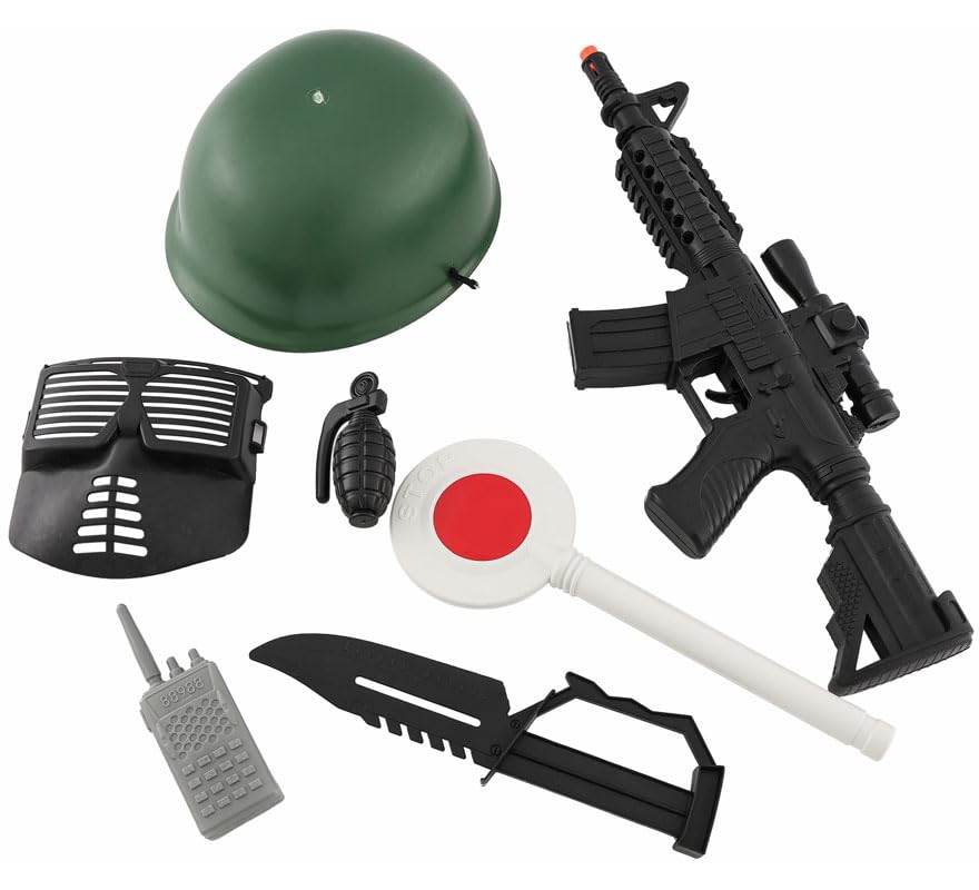 ZZ DISFRAZZES | Kit de Soldado Militar con Casco y Rifle de plástico (Talla Única)