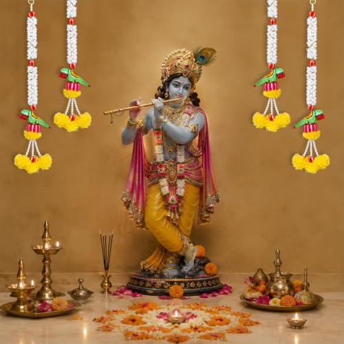Image of Party Propz Parrot Hanging Decoration Items- 4 Pcs,Toran for Main Door, Janmashtami Decorations Items, Wall Decor Items for Varalakshmi Pooja, Artificial Flower, Ganpati Decoration Setup for Home.