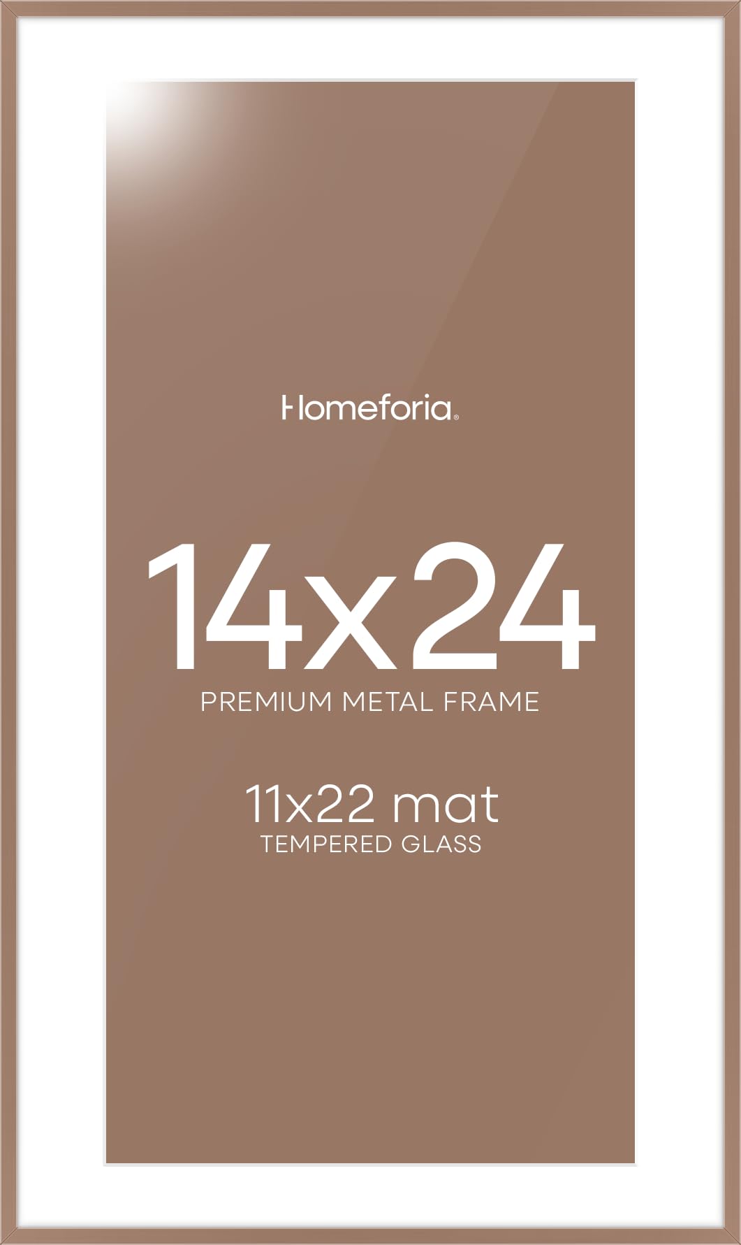 Homeforia 14x24 Mocha Picture Frame, High-End Metal, 11x22 Mat, Glass | High End Aluminum, Tempered Glass, Acid-Free 11x22 Removable Mat, 14x24 in Edge-to-Edge Display 24x14, Wall Kit, Set Of 1