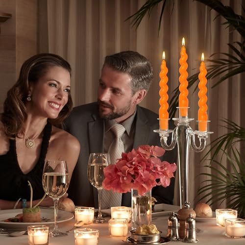 Image of Christmas Orange Handmade Short Candle 7.5 Inch Unscented Spiral Twisted Candles Smokeless Candlestick for Home Decor Gifts 2 Pcs