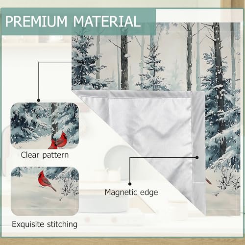 Image of Dishwasher Magnets Decorative Cover,Winter Pine Forest Refrigerator Magnet Cover,Washable Red Cardinal Dishwasher Front Panel Cover Home Kitchen Decoration 23x26 Inch