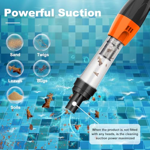 Image of 4 in 1 Cordless Rechargeable Small Pool Vacuum spa hot tub 90 Mins Running Time, 12 Gallons /Min Powerful Suction 2026 new (Light Grey) (Black)