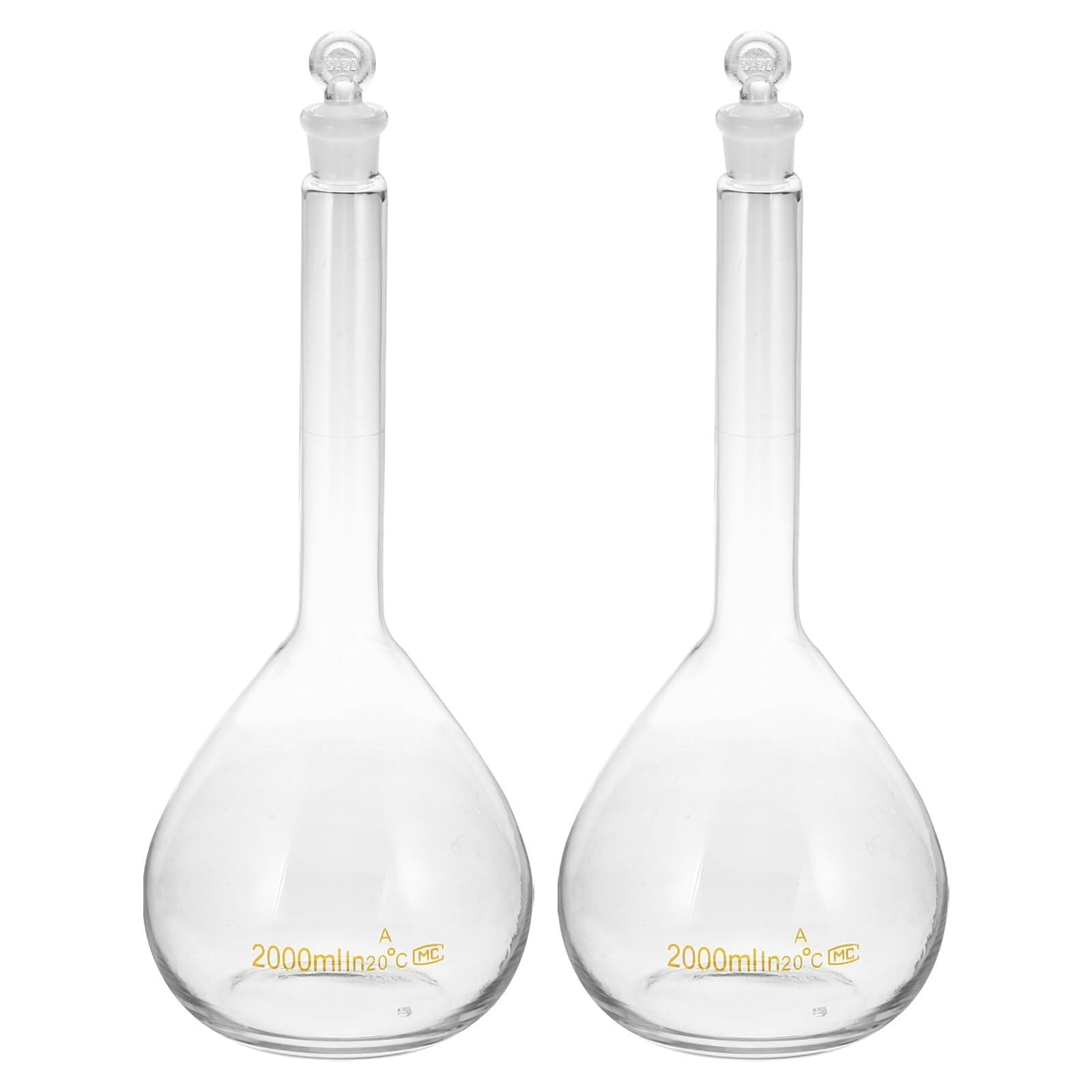 2000ml Messkolben, Borosilikatglas mit Glasstopfen - 2 Stück für präzise Laborexperimente