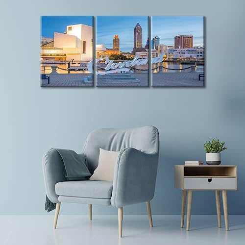 Miniatura 9 de American City - Lienzo decorativo para pared, 3 paneles extra grande de la ciudad de Chicago, impresión en lienzo grande del horizonte de la ciudad