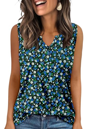 KISSMODA Tank Tops for Women Summer Casual Sleeveless Shirts Dressy Trendy V Neck Tunics Loose Notched Blouses S-3XL