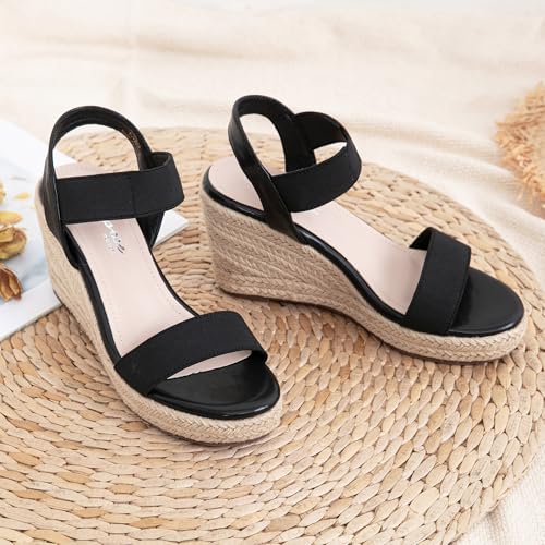 Image of Vepose Women's Open Toe Espadrille Wedge Sandals with Ankle Strap 881 | Dressy casual slip on platform strappy sandals , cute casual summer shoes styling for daily weddings travel