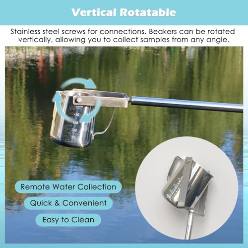 Varilla telescópica colectora de agua con vasos de muestreo de acero inoxidable, 500 ml/1 litro, cucharón extralargo con medidas graduadas