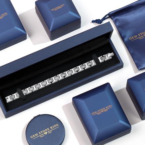 Gem Stone King Men’s 0.33 cttw Diamond Brush Finished Tungsten Link Bracelet with Shiny Polished Connector Links and 11 White Lab Grown Diamonds3