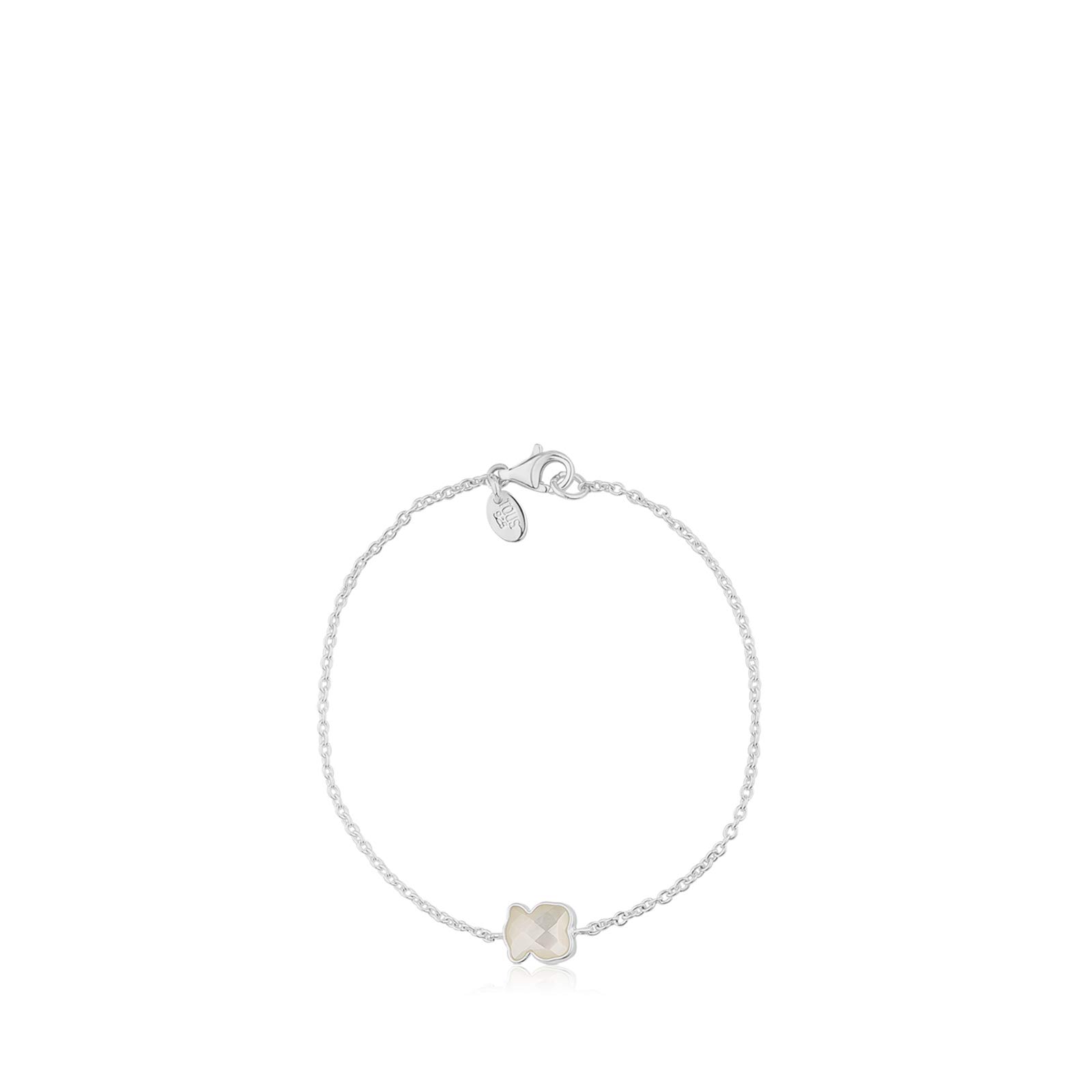 TOUS Pulsera de Plata de Primera Ley para Mujer con Motivo de Oso con Nácar, 17,5 cm de Largo, Elegante y Clásica, Colección TOUS Color