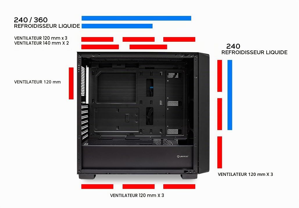 UNYKAch Boîtier ATX Revelat Madeira Black avec côté en Verre trempé pour Cartes jusqu'à 425 mm et Refroidissement Liquide jusqu'à 360 mm