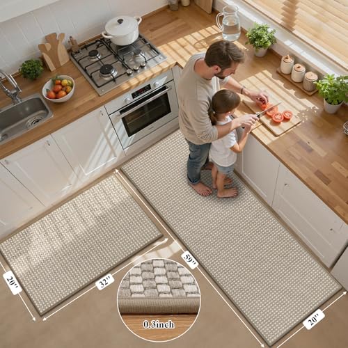 HEBE Kitchen Rugs Sets of 2 Non Slip Washable,20"x59"+20"x32" Cushioned Rubber Kitchen Mats for Floor,Stain Resistant Kitchen Carpet Runner Rug for Hallways, Front of Sink, Laundry — view 2