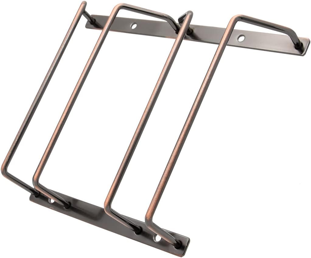 18cm Wine Glass Rack - Under Cabinet Stemware Wine Glass Holder Glasses Storage Hanger Metal Organizer for Bar Kitchen, Copper Finish (3 Rows, 1 Pack)