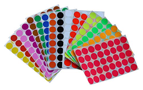 Febbya Pegatinas Redondas Colores,19mm Etiquetas Redondas 16 Hojas Ronda Dot Pegatinas para La Oficina, Escuela, Calendarios, Etiquetas Engomadas del Mapa 1050