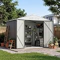 Devoko 8 x 6 FT Storage Sheds with Floor Frame, Waterproof Garden Tool Shed with Lockable Door, Outdoor Metal Utility Shed for Backyard Patio Lawn, Gray