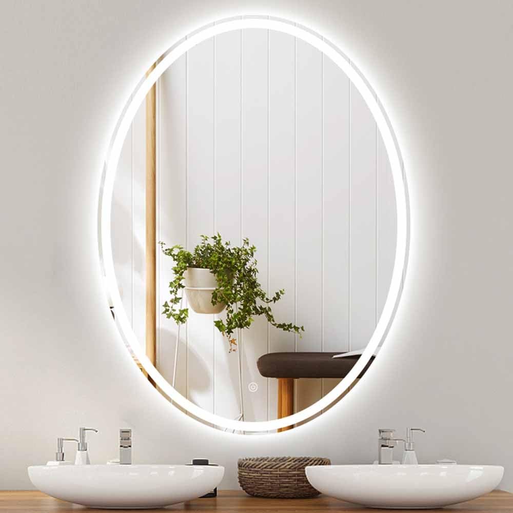 FGXHHS Oval Lighted Vanity Makeup Mirror Smart LED Bathroom with Lights 3 Color Dimmable Backlit Shatter-Proof Defogging Wall Mounted 24" 28" 32" 36" 40"(Frontlit,36 * 28in)