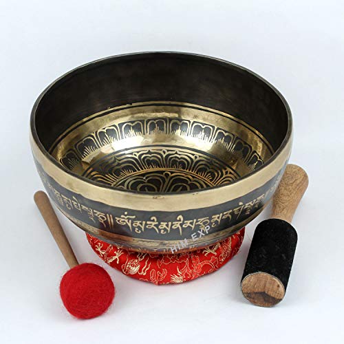 Bol chantant de l'Himalaya 23cm gravé main en lotus pour une harmonie sonore unique