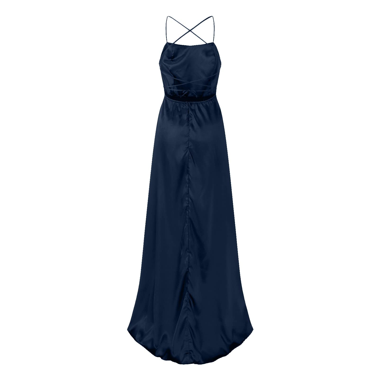 Damen Spaghetti Straps Satin Prom Dresses A-Linie Seitenschlitz Ballkleider Hochzeit Abendparty Kleid mit Taschen