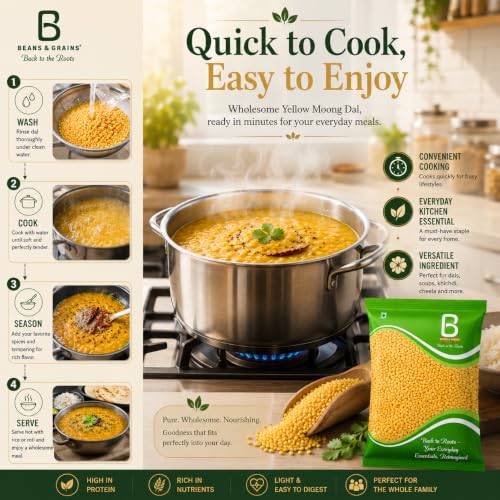 Image of Unpolished Moong Dal (Split), 1kg | Unpolished Split Lentils | High-Protein, Fiber-Rich & Hygienically Packed | Ideal for Khichdi, Dal Tadka & Everyday Cooking