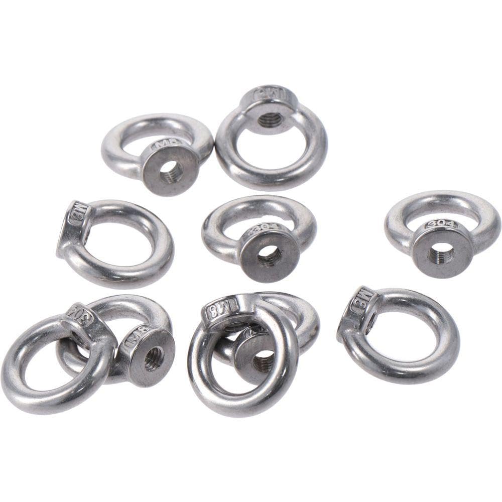 10Pcs Stainless Steel Lifting Eye Nut with Threaded Ring Shape M8 Eyebolt Ring
