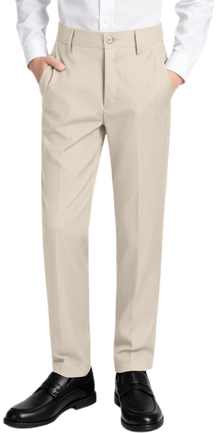 Boys Dress Pants Slim Fit,Formal Suit Trousers with Adjustable Waist