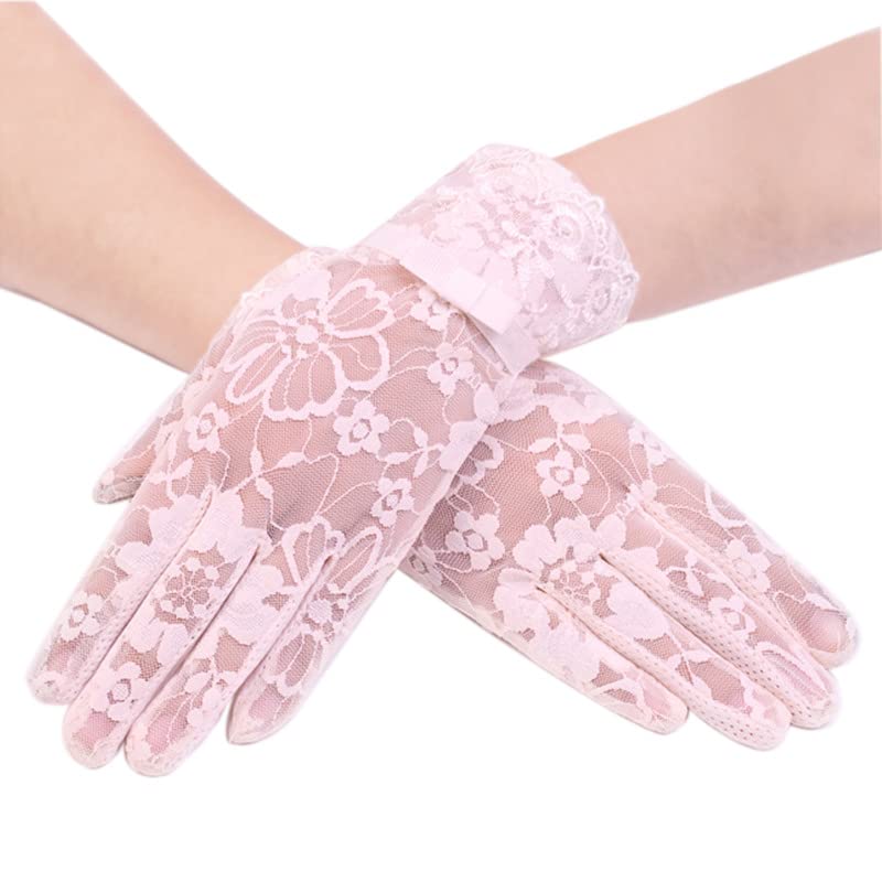 RDWESZOD Guantes de encaje para mujer, con diseño floral, cortos y elegantes de encaje, para bodas, fiestas de ópera, Rosa-b, M
