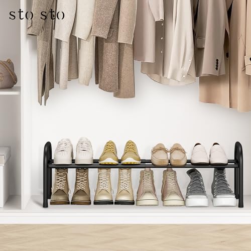 Image of STO STO Expandable Shoe Organizer, 1-Tier Metal Shoe Rack for Closet, Up to 8 Pairs Adjustable Storage for Front Door Entrance, Free Standing Organizer for Entryway, Black