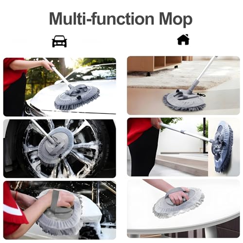 Image of Wishkey Car Wash Mop Cleaning Accessories Long Handle Car Duster Microfiber Brush with Detachable 101 CM Pole, All-in-One Cleaner for Car Exterior | Perfect for Car Cleaner