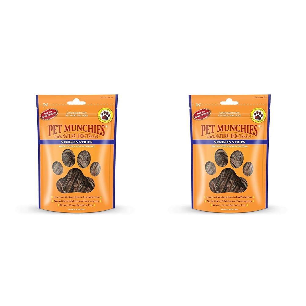 Pet Munchies Venison Strips Dog Treats, Premium Wheat Free Dog Chews with Natural Real Meat, Low in Fat and High in Protein 75g (Pack of 2)