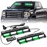 XRIDONSEN Green White Emergency Dash Strobe Lights Safety Flashing Warning Interior Front/Rear Windshield Deck Split Lights w/Digital Display Controller for Construction Vehicles Trucks (2x14 inch)