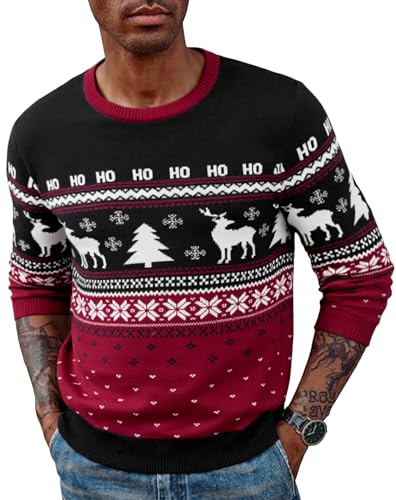 Wayleb Christmas Sweater Herren Rundhals Warm Strickpullover mit...