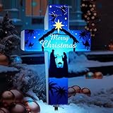 Yousoontic Christmas Garden Stake Solar Lighted Nativity Scene Outdoor Solar Religious Yard Decorations Light up Rustic Holy Night Cross Stake Decor for Christmas Outside Patio Yard Decoration