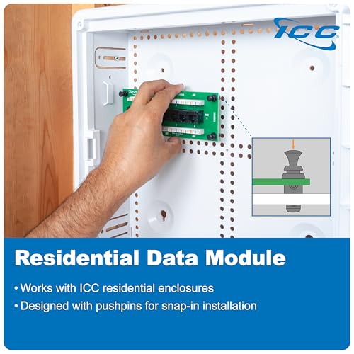 Image of ICC CAT6 Ethernet Data Module, 8 Ports, UL Listed & PoE++ Rated, High-Performance Network Interface, Quick Push-Pin Mount, Fits 9 inch, 14 inch, and 28 inch Structured Wiring Enclosures, 10-Pack