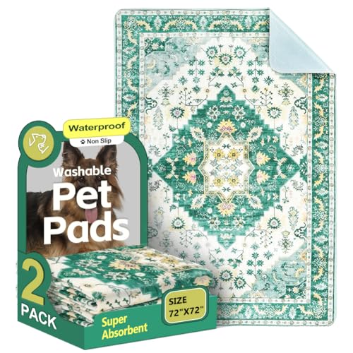 Image of Washable Pee Pads for Dogs, 2 Pack Reusable Puppy Training Pads 72 inchx72 inch Super Absorbent Waterproof Dog Training Pads, Non-Slip Potty Pads, Whelping Pads Litter Mat Green Medallion