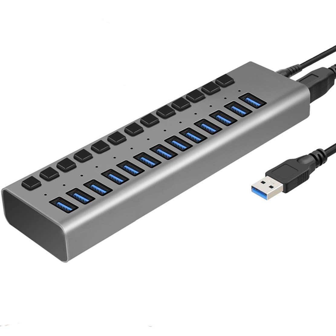 10 13 16 aluminiowy koncentrator USB 3.0 z przyłączami, zasilacz i kabel do transmisji danych do Windows i Mac PC z wł./wył., 13 portów