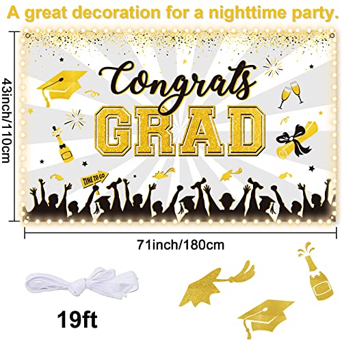 Image of White Graduation Banner with Led-Light Strips Decor 71 inch x 43 inch Class of 2024 Congrats Grad Backdrop Graduation Party Decorations for 2024 Graduation Party Supplies