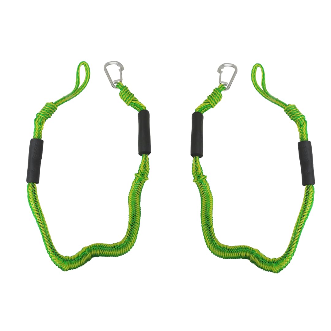 LINGSEE New 4 Feet Boat Bungee Dock Lines with Stainless Clip, Jet Ski Accessories Quick and Easy Dock Rope for PWC Jet Ski Seadoo WaveRunner Pontoon Boat Bass Boat (Green Yellow)