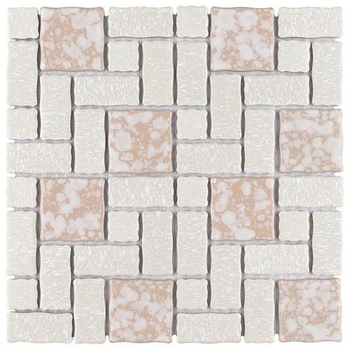 SomerTile FKOTMR80 Akademia Bone Porcelain Floor and Wall Tile, 11.75" x 11.75", Beige/White/Pink