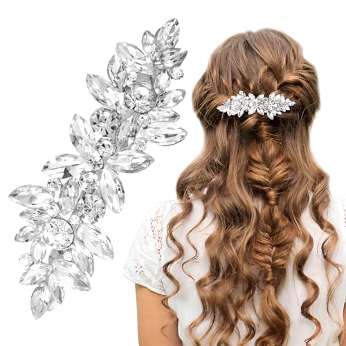 Pinza para cabello de cristal plata brillante para boda