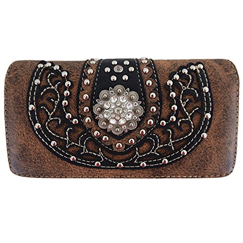 Western Style Berry Conchos Cowgirl Country Conceal Carry Purses Crossbody Handbags Women Shoulder Bags Wallet Set Brown3