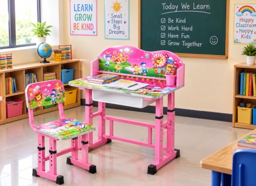 Image of Study Table and Chair Set for 5-12 Year Kids(Height Adjustable)