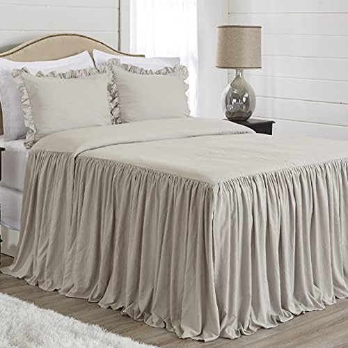 Sweet Jojo Designs Taupe Boho Shabby Chic Bohemian Elegant Bedspread Cover and Sham 3 pc King Size Bed Bedding Set Bedroom Coverlet With Extra Long Skirt Neutral Vintage Country Victorian Farmhouse