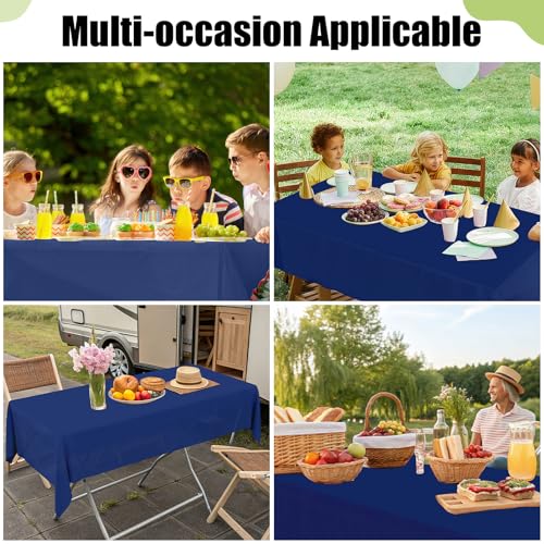 Image of Smiry Disposable Table Cloth 3 Pack, 54 x 78 Inch Waterproof Plastic Tablecloth, Decorative Rectangle Table Covers for Party, Birthday, Picnic, Navy