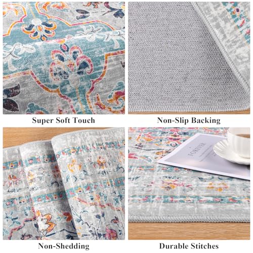 Pauwer Boho Washable Area Rug 4x6 Soft Living Room Bedroom Floor Carpet Mat Indoor Farmhouse Vintage Non Slip Accent Throw Rugs for Entryway Kitchen Dorm Dining Room