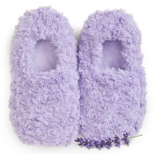Image of warmies Microwaveable House Slippers for Women - Plush, Soft & Fuzzy Indoor Slippers with Backs & Non-Slip Memory Foam Soles - Cozy Warm Ladies Slipper