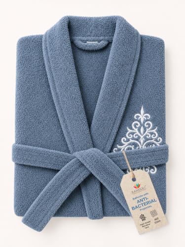Image of RANGOLI Royal Bamboo Premium Bathrobe For Women | Ultra Soft Bamboo Yarn Lightweight Bathing Robes | 460 GSM Highly Absorbent & Quick Drying Luxurious Bath Gown | Knee Length Bath Robe-Blue