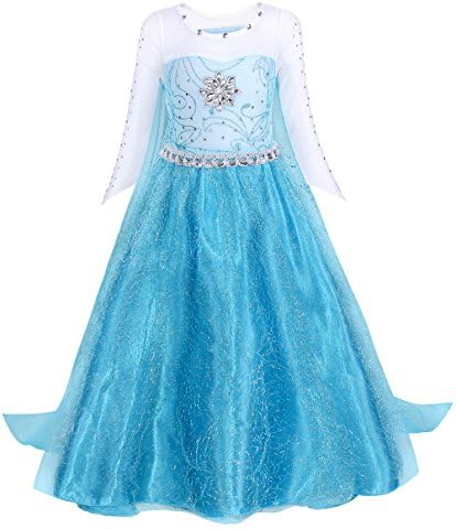Cotrio Snow Queen Party Dress Halloween Cosplay Costume for Toddler Girls Princess Dress Up Size 10 (140, 6-7Years)