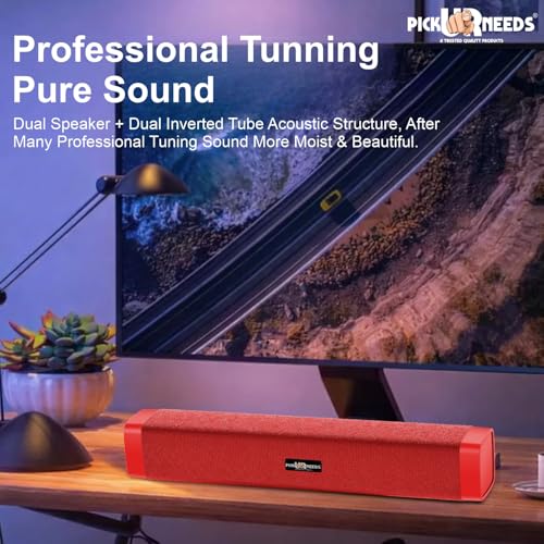 Image of Pick Ur Needs Rechargeable 10W Wireless Bluetooth Soundbar Speaker with 1200mAh Battery, FM Radio, TF Card, USB & AUX Support - 4 Hours Playtime Home & Outdoor Speakers (Red)